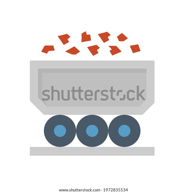 Rail freight transport vector icon. Also called\
goods wagons or freight wagons. Consist of bulk trolley or cart\
with goods, cargo or material from mine i.e. iron ore, coal, rock,\
mineral or gold.