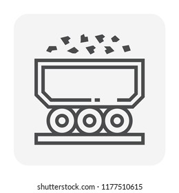 Rail Freight Wagons Transport Vector Icon. That Bulk Trolley, Cart Or Container. For Logistics Transportation Industry To Delivery Goods, Cargo Or Material From Mine I.e. Iron Ore And Coal. 64x64 Px.