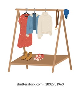 Rail and hangers for feminine stylish clothes, foots and accessories