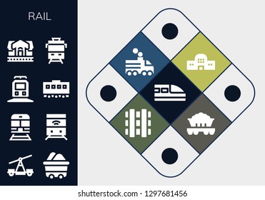  rail icon set. 13 filled rail icons. Simple modern icons about  - Train, Wagon, Train station, Railway