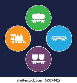 Rail icons set. set of 4 rail filled icons such as cargo wagon