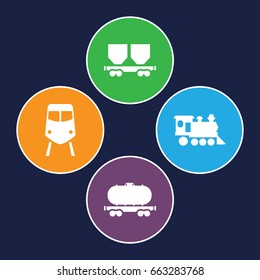 Rail icons set. set of 4 rail filled icons such as train, cargo wagon