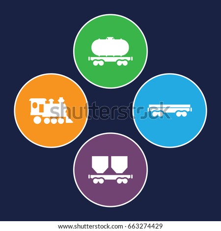 Rail icons set. set of 4 rail filled icons such as cargo wagon