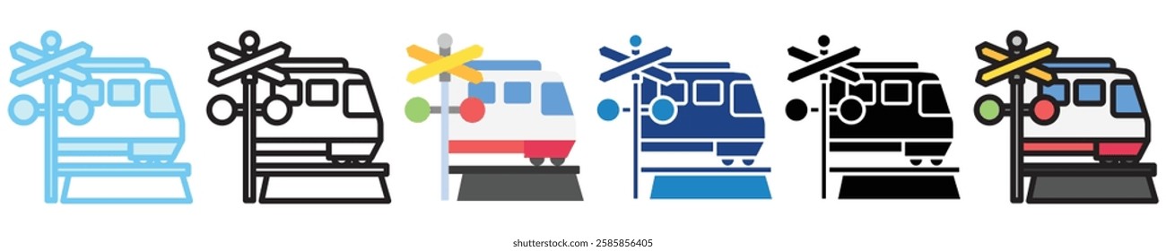 Rail multi style, mini illustration icon. outline, flat, glyph, line color, UI, UX kit, app, web development, digital or print. For education, construction, transportation, traffic management.