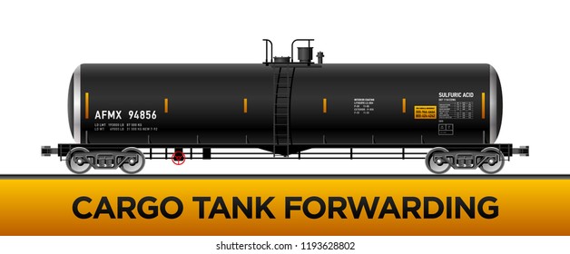 Rail Oil Gasoline Tanker Car. Cargo Freight Forwarding Transport. Vector illustration Side View Isolated On White Background