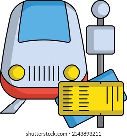 Vector de paso por ferrocarril Color del icono Diseño, Símbolo de viaje y turismo, Signo de vacaciones y vacaciones, Ilustración del material de descubrimiento y exploración, Viaje por concepto de tren