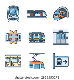 Rail transit symbols, floor plans, and signage icons.