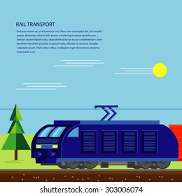 Rail transport cargo train flat design banner