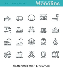 Rail Transport Icons,  Monoline concept
The icons were created on a 48x48 pixel aligned, perfect grid providing a clean and crisp appearance. Adjustable stroke weight. 
