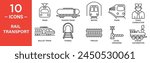 rail transport related vector icon set includs tram, tanker train, metro, train, train, steam, locomotive, and more icons