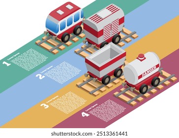 Rail transportation. Isometric. The template for the presentation. Vector illustration. 