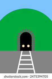 Eisenbahntunnel und Gegenzug - Vektorillustration, Verkehr, Zugverkehr