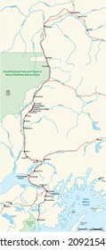 Rail vector map of the route from Fairbanks to Steward, Alaska, USA