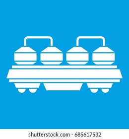 Rail wagon for construction materials icon white isolated on blue background vector illustration