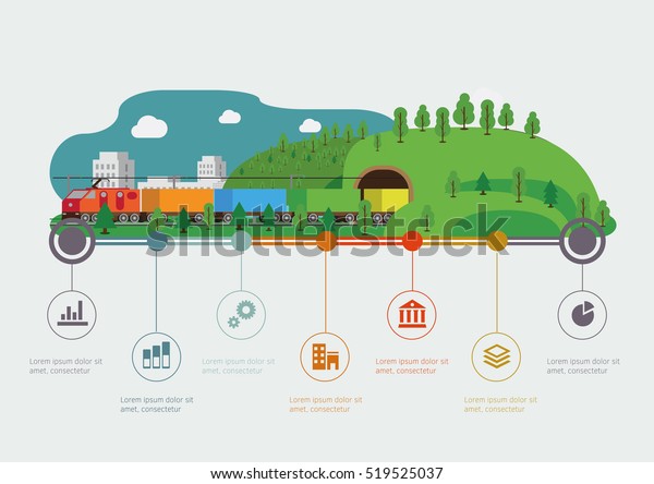 Rail way infographic time\
line. Rail road and train transportation concept. Vector\
illustration