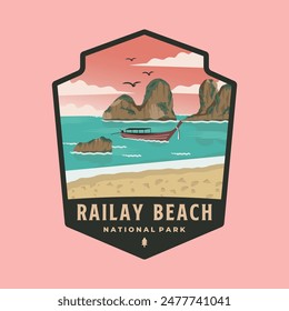 railay beach national park emblem patch logo vector illustration design, krabi island landmark emblem design