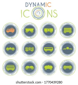Iconos vectores de tráfico de carga ferroviaria sobre fondo blanco con líneas dinámicas para animación para diseño de interfaz web y de usuario