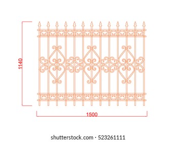 Railing iron work vector image orange paint on the white background