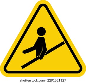 Railing sign. Warning sign use railing. Yellow triangle sign with icon human holding for railing. Caution, stairs, escalators and moving walkways. Handrail sign.