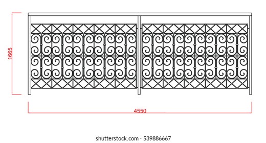 Railing vector image black paint with dimension on white background