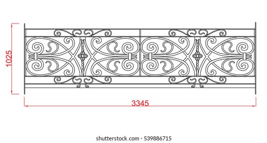 Railing vector image black paint with dimension on white background