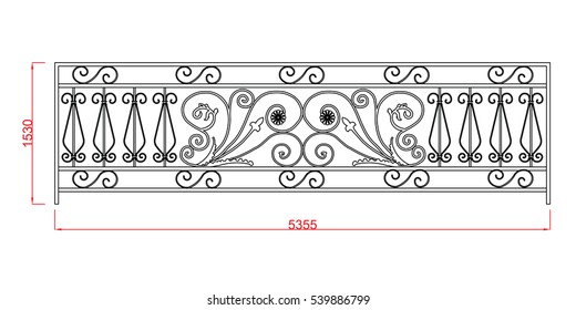 Railing vector image black paint with dimension on white background