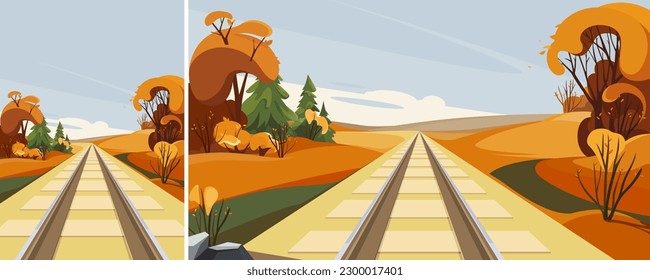 Railroad in autumn season. Outdoor scene in different formats.