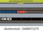 Railroad Background Vector, Cartoon Trains with Tracks Top View Illustration, Passenger train, Goods train, tracks, couches, Vector Art