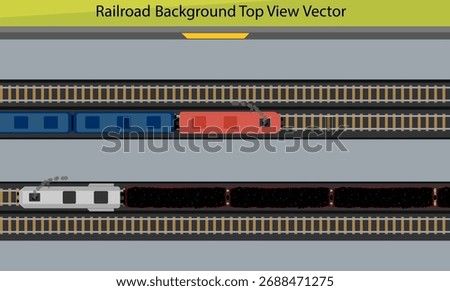 Railroad Background Vector, Cartoon Trains with Tracks Top View Illustration, Passenger train, Goods train, tracks, couches, Vector Art