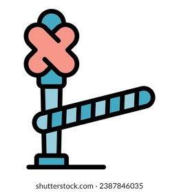 Railroad barrier icon outline vector. Train gate. Danger open color flat