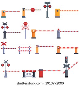 Railroad Barrier Icons Set. Cartoon Set Of Railroad Barrier Vector Icons For Web Design