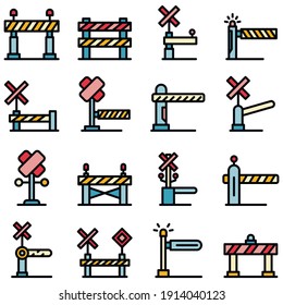 Railroad barrier icons set. Outline set of railroad barrier vector icons thin line color flat on white
