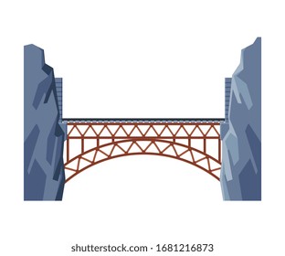 Railroad Bridge, Architectural Design Element, Bridge Construction Flat Vector Illustration