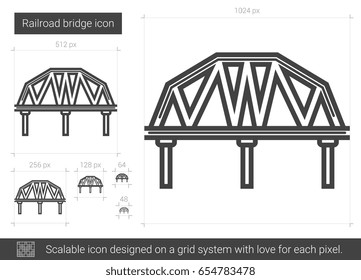 Icono de línea vectorial del puente ferroviario aislado en fondo blanco. Icono de la línea del puente ferroviario para infografía, sitio web o aplicación. Icono escalable diseñado en un sistema de cuadrícula.