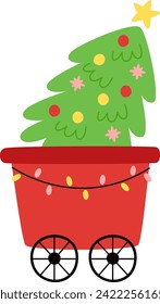 Coche Ferroviario Con Ilustración Del Vector De Árbol De Navidad