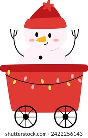 Railroad Car With Snowman Vector Illustration