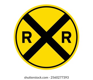 Railroad Crossing Ahead Warning Sign Vector Indicating the Presence of a Railroad Crossing, Perfect for Road Safety and Traffic Management, High-Quality Vector Stock Image