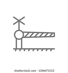 Railroad crossing with barrier, security gate line icon.
