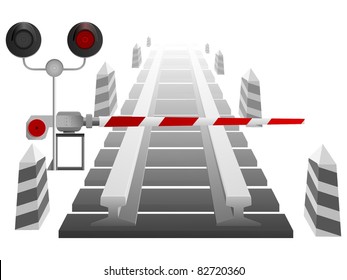 railroad crossing with a barrier and traffic light.vector