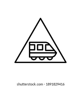 Railroad Crossing Caution Sign, Open Railroad Crossing Sign  in flat black line style, isolated on white background