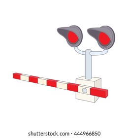 Railroad Crossing Icon In Cartoon Style On A White Background