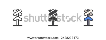 Railroad crossing sign different style icon set. Line, glyph and filled outline colorful version, outline and filled vector sign. Symbol, logo illustration. Vector graphics