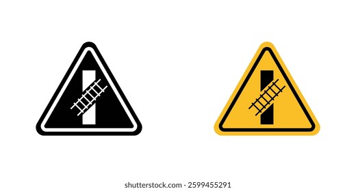 Railroad crossing sign flat simple vector icons illustration set.