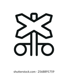 Railroad crossing sign line icon, railroad crossing safety vector symbol with editable stroke