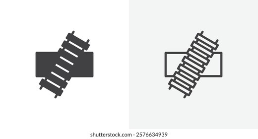 Railroad crossing sign set in black flat solid and outlined style.