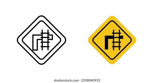Railroad crossing sign vector icon set in black and white color.