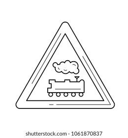 Icono de línea vectorial de paso por ferrocarril aislado en fondo blanco. Icono de línea de cruce de ferrocarril para infografía, sitio web o aplicación. Icono diseñado en un sistema de cuadrícula.