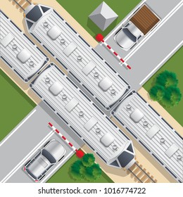 Railroad crossing. View from above. Vector illustration