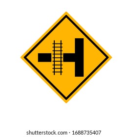 The Railroad Cuts Through The Road Traffic Road Sign,Vector Illustration, Isolate On White Background Label.