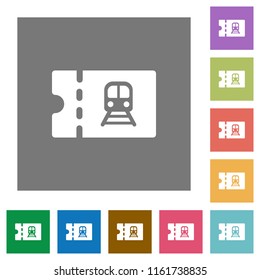 Railroad discount coupon flat icons on simple color square backgrounds